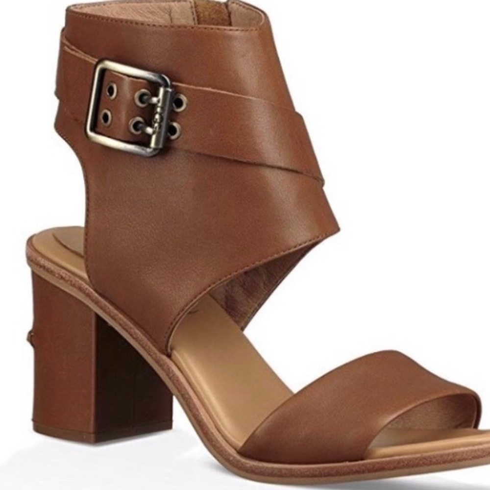 UGG Claudette Block Heel Sandal, Tan, Sz 9